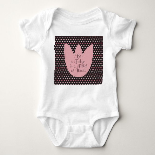 Simple Pink Tulip Pattern with dark background Baby Bodysuit (Front)