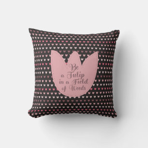 Simple Pink Tulip Pattern with dark background Cushion