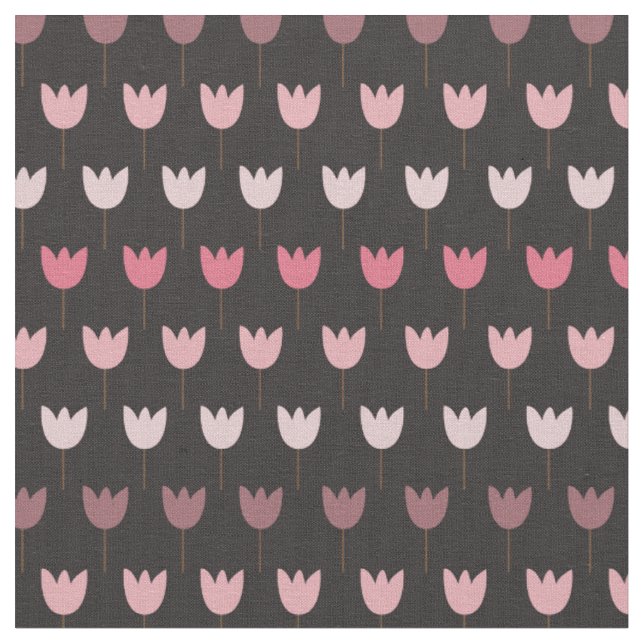Simple Pink Tulip Pattern with dark background Fabric (Close Up)
