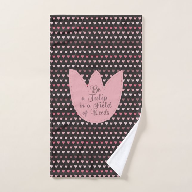 Simple Pink Tulip Pattern with dark background Hand Towel (Hand Towel)