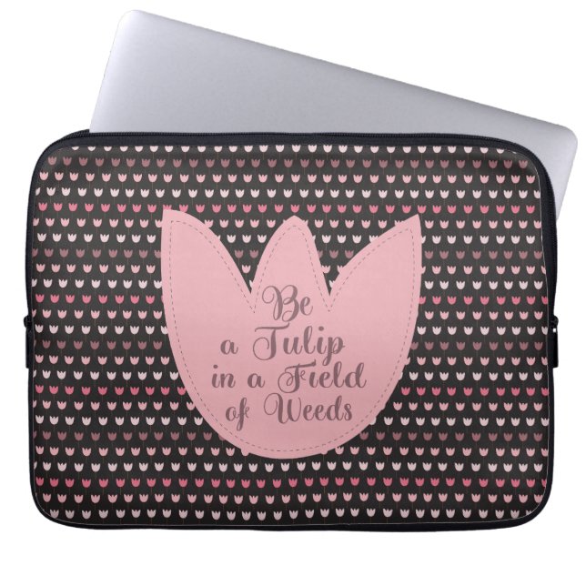 Simple Pink Tulip Pattern with dark background Laptop Sleeve (Front)