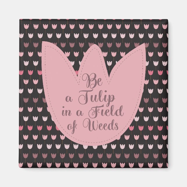 Simple Pink Tulip Pattern with dark background Magnet (Front)