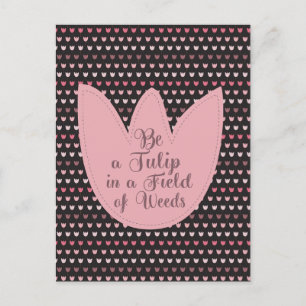 Simple Pink Tulip Pattern with dark background Postcard