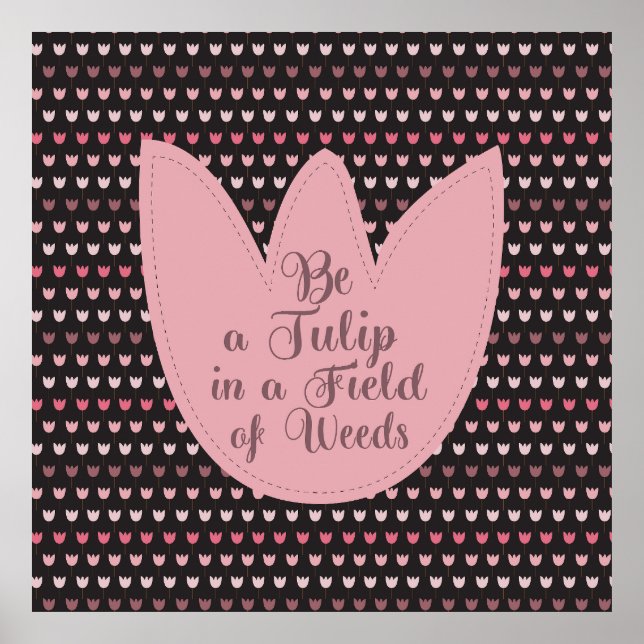 Simple Pink Tulip Pattern with dark background Poster (Front)