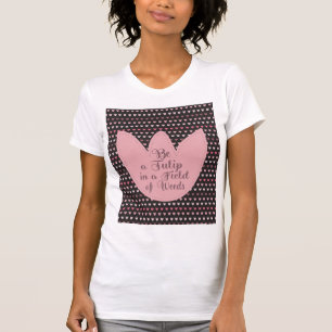Simple Pink Tulip Pattern with dark background T-Shirt
