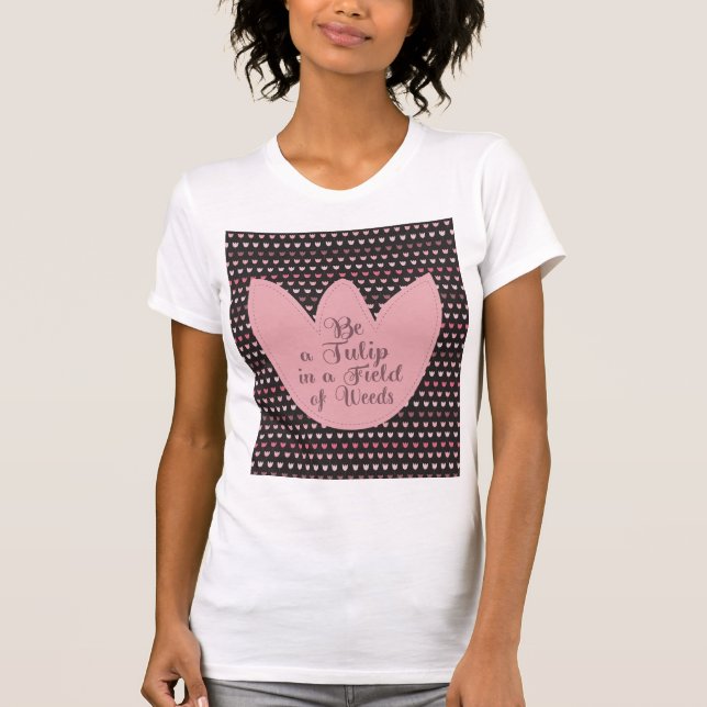 Simple Pink Tulip Pattern with dark background T-Shirt (Front)