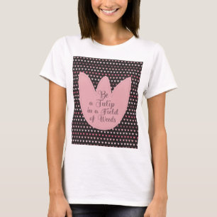 Simple Pink Tulip Pattern with dark background T-Shirt