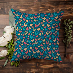 Simple Pink turguoise teal Butterfly pattern Cushion