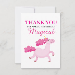 Simple Pink Unicorn Girls Birthday  Thank You Card