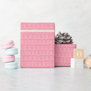 Simple Pink Valentine Heart Loop Stripe  Wrapping Paper