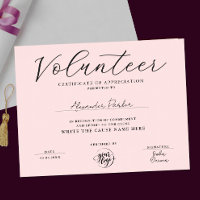 Simple Pink Volunteer Certificate Recognition