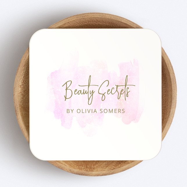 Simple Pink Watercolor  Beauty Square Business Card (Creator Uploaded)