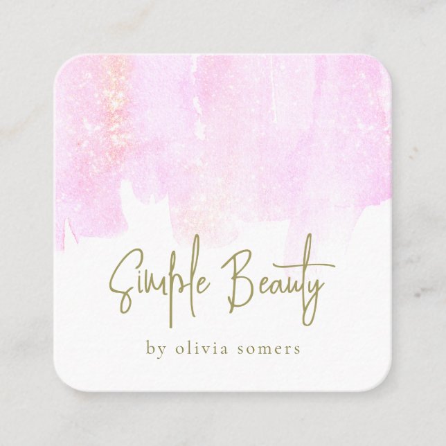 Simple Pink Watercolor  Beauty Square Business Card (Front)