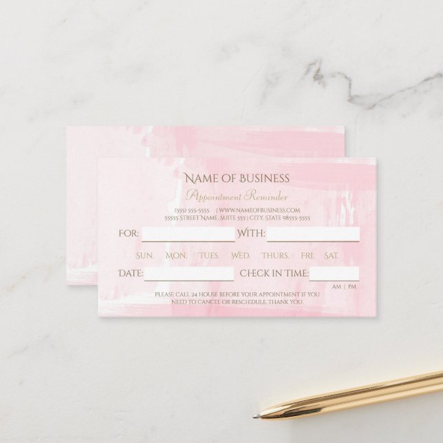 Simple Pink Watercolor Elegant Script Appointment (Front/Back In Situ)