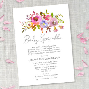 Simple Pink Watercolor Floral girl baby sprinkle Invitation
