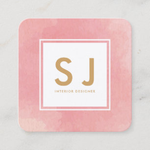 Simple Pink Watercolour Modern Interior Designer Square Business Card