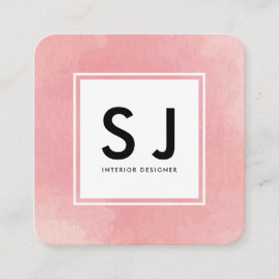 Simple Pink Watercolour Modern Interior Designer Square Business Card