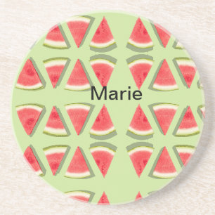 Simple pink watermelon add name minimal custom th coaster