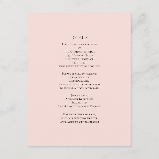 Simple Pink Wedding Details Enclosure Card (Front)