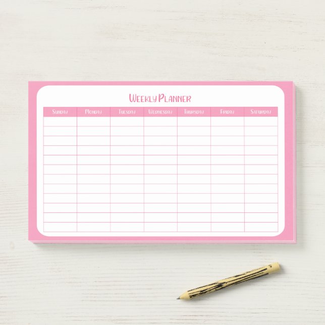 Simple pink weekly planner post-it notes (On Desk)