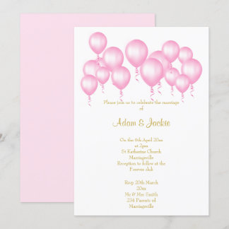 SIMPLE PINK WHITE BALLOONS WEDDING INVITATION