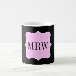 Simple Pink White Black Monogram Scroll Border Coffee Mug