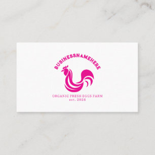 Simple Pink White Chicken QR Code Business Card