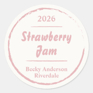 Simple Pink White Homemade Jam Round Label