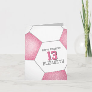 simple pink white soccer ball happy birthday card