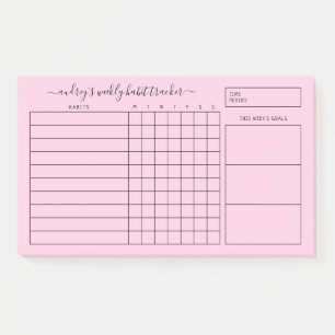 Simple Pink White Weekly Habit Tracker Post-it Notes