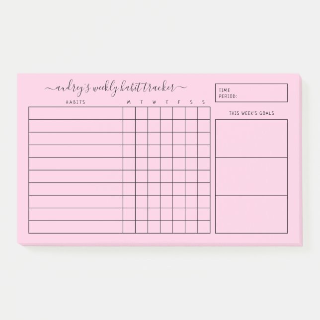 Simple Pink White Weekly Habit Tracker Post-it Notes (Front)