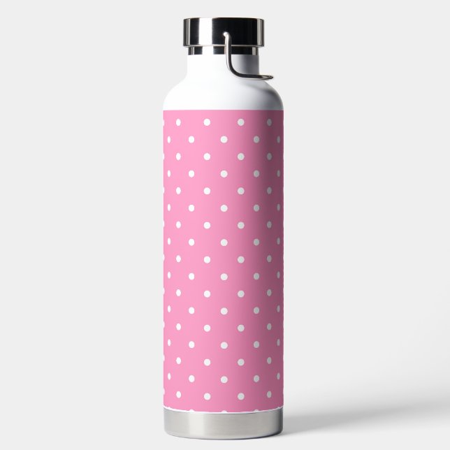 Simple Pink with White Polka Dots Water Bottle (Left)