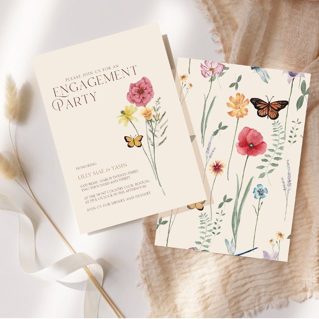 Simple Pink Yellow Wildflower Engagement Party Invitation (Simple Pink Yellow Wildflower Engagement Party Invitation)