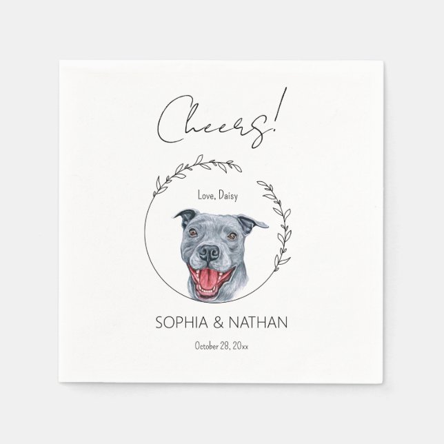 Simple Pit Bull Dog Wedding Cocktail Napkins (Front)