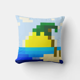 Simple pixel sunrise at sea with mini island cushion