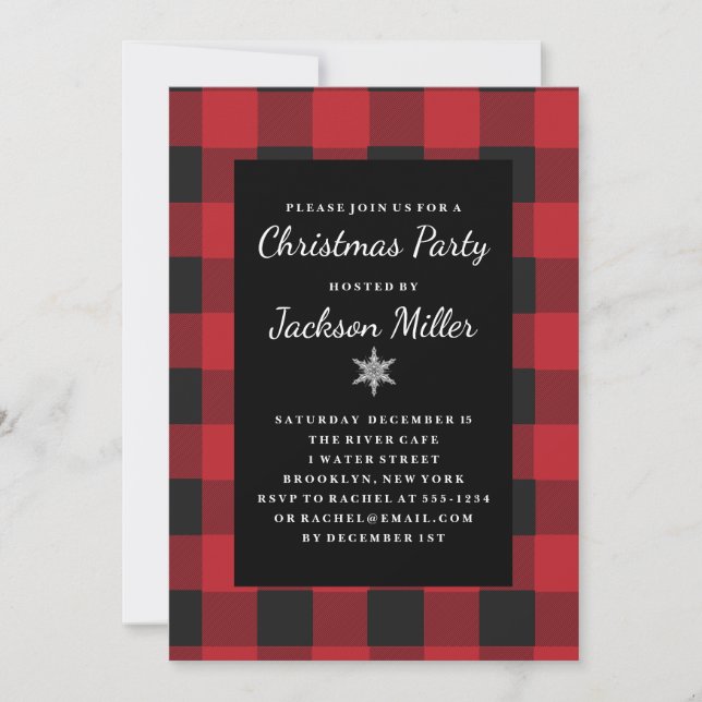 Simple Plaid Holiday Christmas Party Invitation (Front)