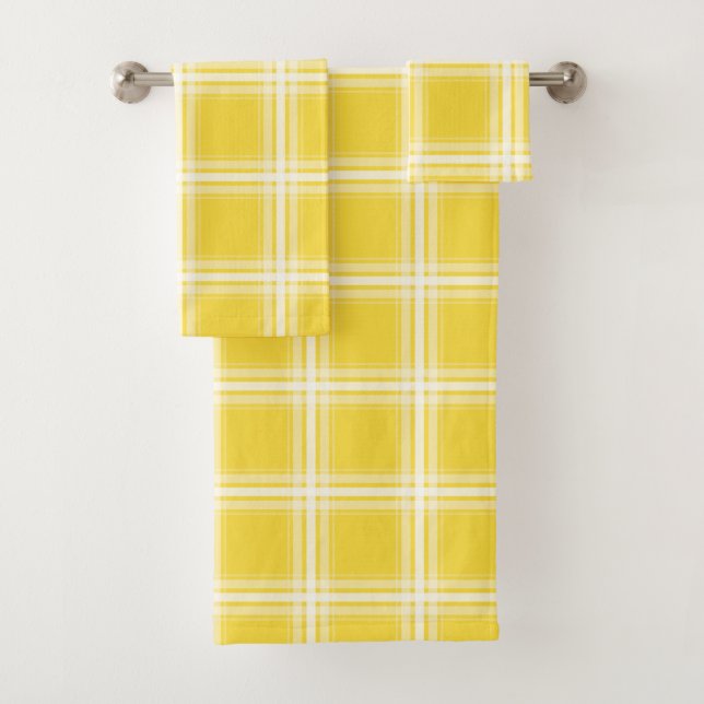 Simple Plaid in Lemon Yellow and White Bath Towel Set (Insitu)