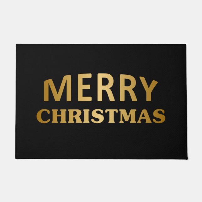 Simple Plain Black and Gold Christmas Doormat (Front)