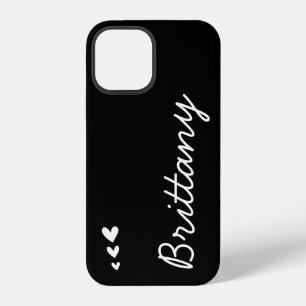 Simple Plain Black and White Hearts Custom Name iPhone 12 Case