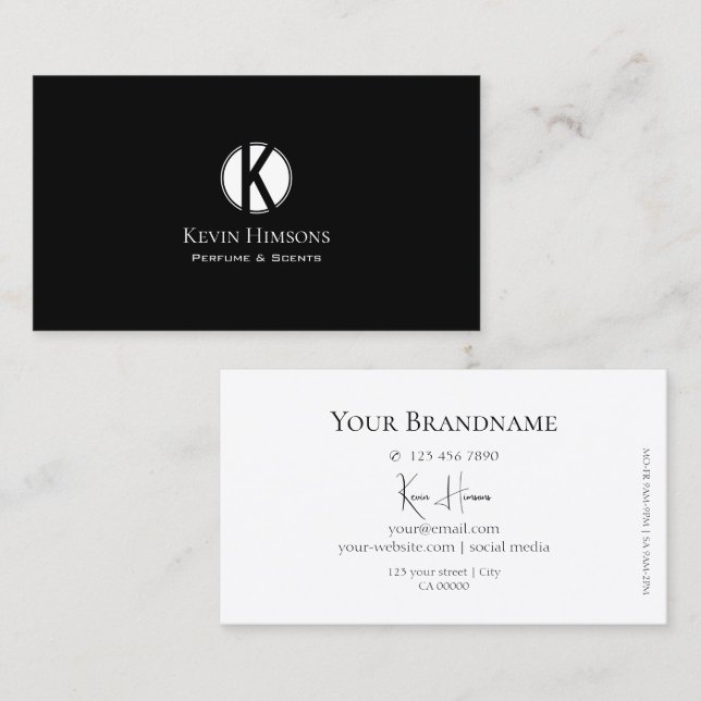 Simple Plain Black and White with Monogram Classic Business Card (Front/Back)