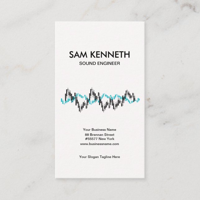 Simple Plain Black Blue Sound Waves Audio Mixer Business Card (Front)