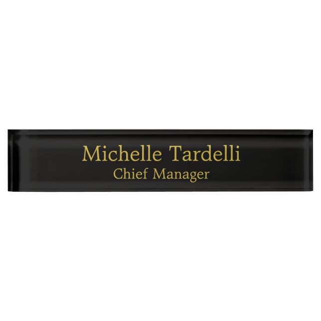 Simple Plain Black Gold Colour Minimalist Nameplate (Front)