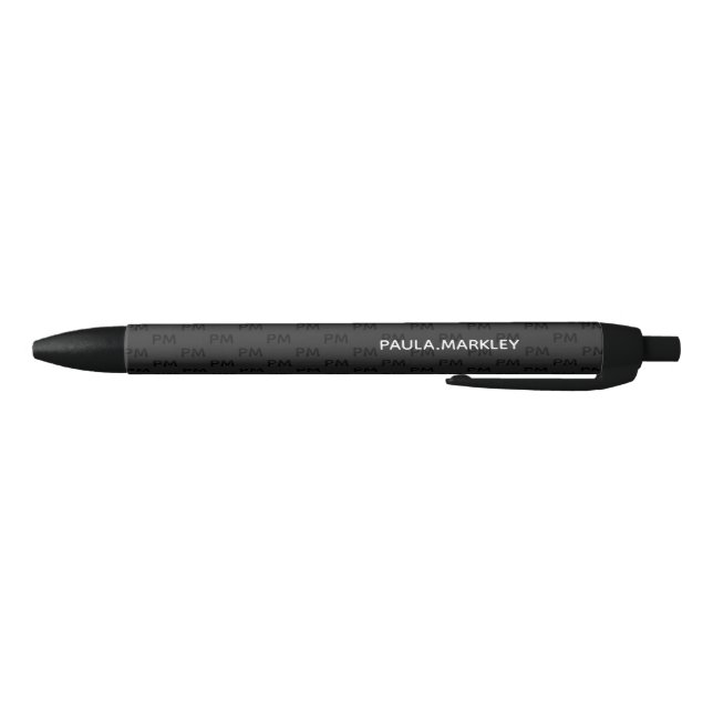 Simple Plain Black Grey Modern Monogram Pattern Black Ink Pen (Bottom)