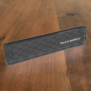 Simple Plain Black Grey Modern Monogram Pattern Nameplate