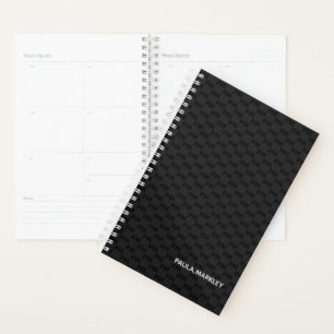 Simple Plain Black Grey Modern Monogram Pattern Planner