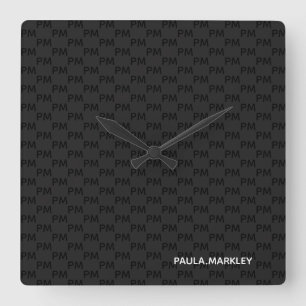 Simple Plain Black Grey Modern Monogram Pattern Square Wall Clock