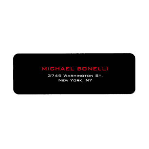 Simple Plain Black Red Elegant Modern Label Return Address Label