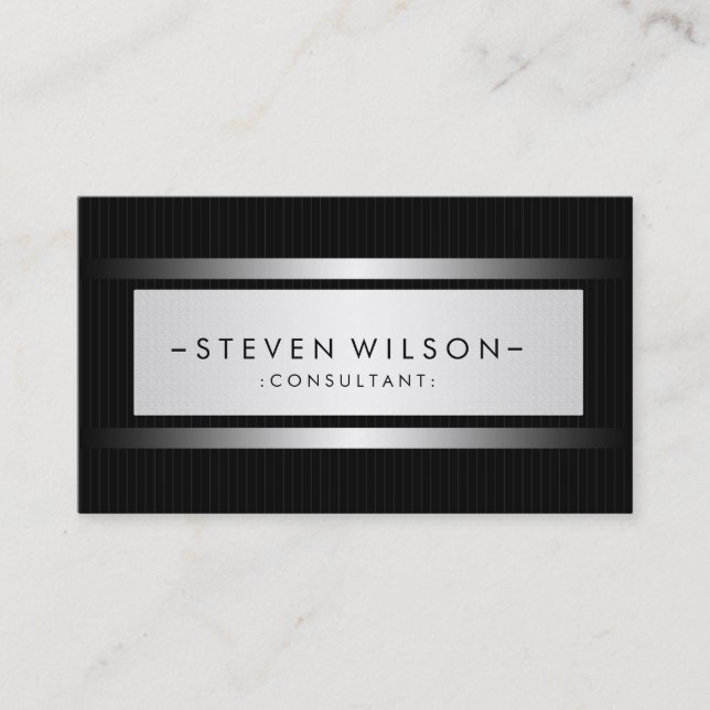 Simple Plain Black Striped Modern Business Card (Front)