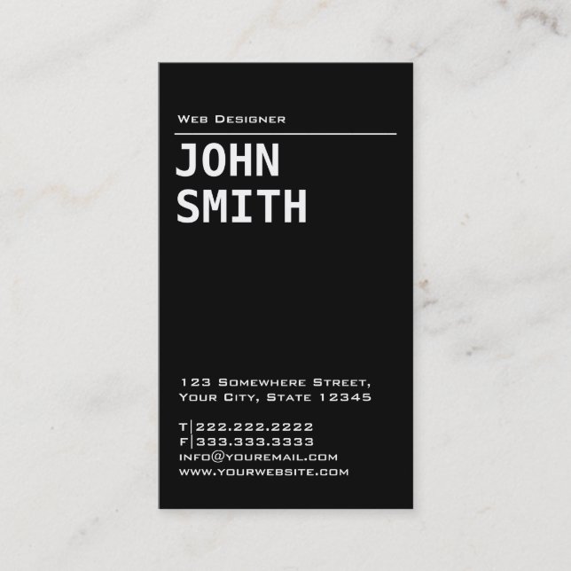 Simple Plain Black Web Design Business Card (Front)