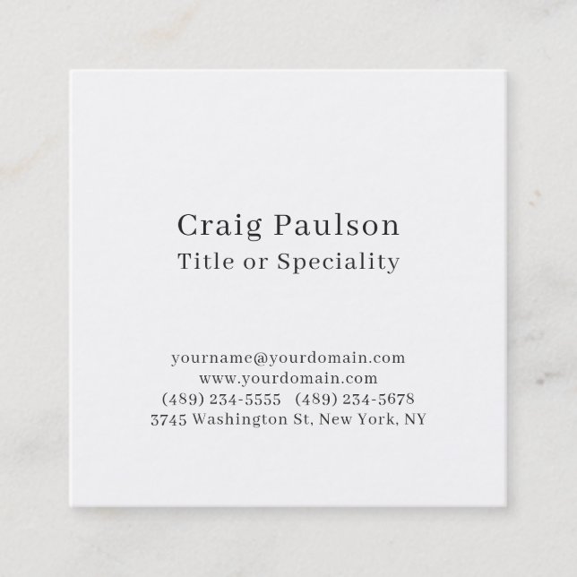 Simple Plain Black White Minimalist Modern Square Business Card (Front)